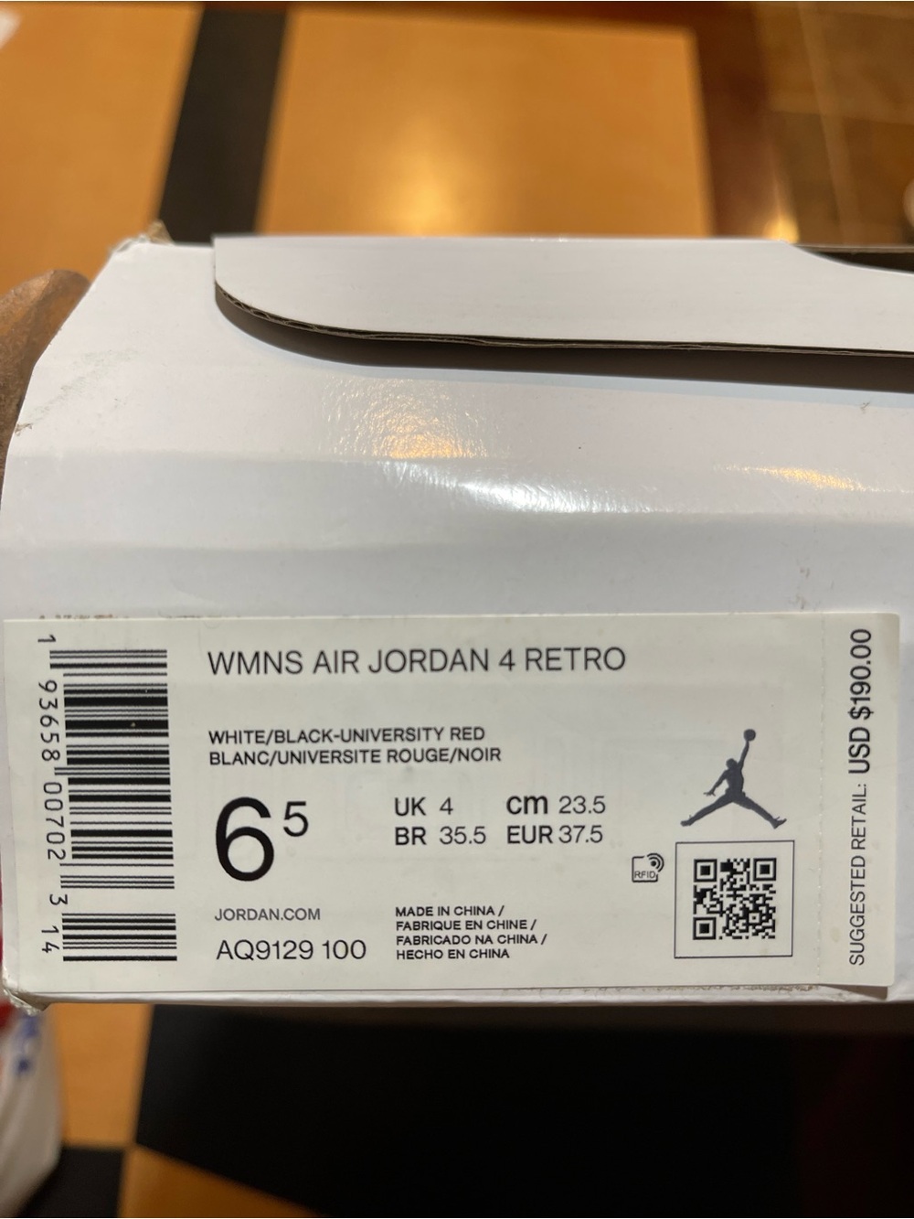 Womens Air Jordan 4 Retro - White/Black/University Red